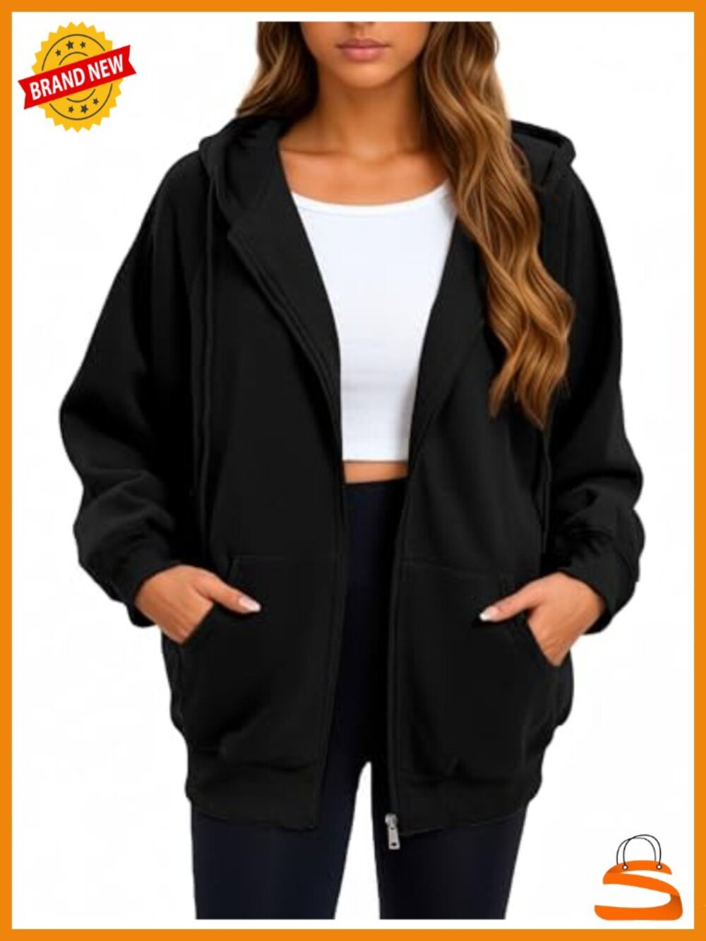 Oversized Zip Up Hoodie Women Sweatshirt with Pockets